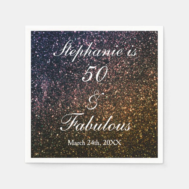 Serviette En Papier 50 Et Fabuleux Anniversaire Or Noir Parties scinti (Devant)