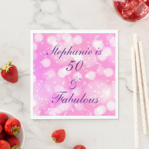 Serviette En Papier 50 Et Fabuleux Anniversaire Rose Purple Glittery m