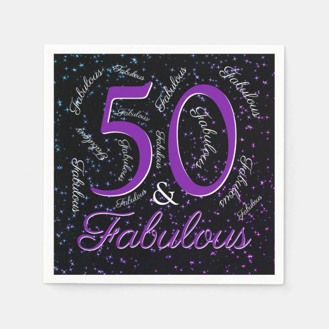 Serviette En Papier 50 Et Fabuleux Anniversaire Violet Noir Élégant (Devant)