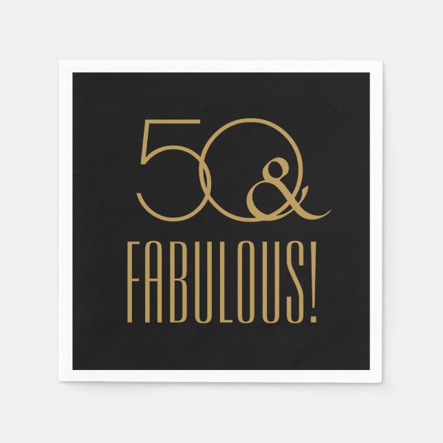 Serviette En Papier 50 ET FABULEUX ! Black and Gold 50e anniversaire (Devant)