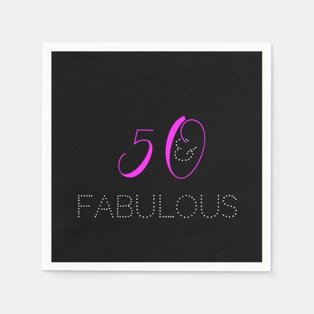 Serviette En Papier 50 et fabuleux | Chic Hot Rose Black Anniversaire (Devant)