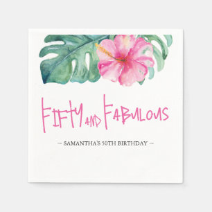 Serviette En Papier 50 et Fabuleux Luau Thème Anniversaire Aquarelle