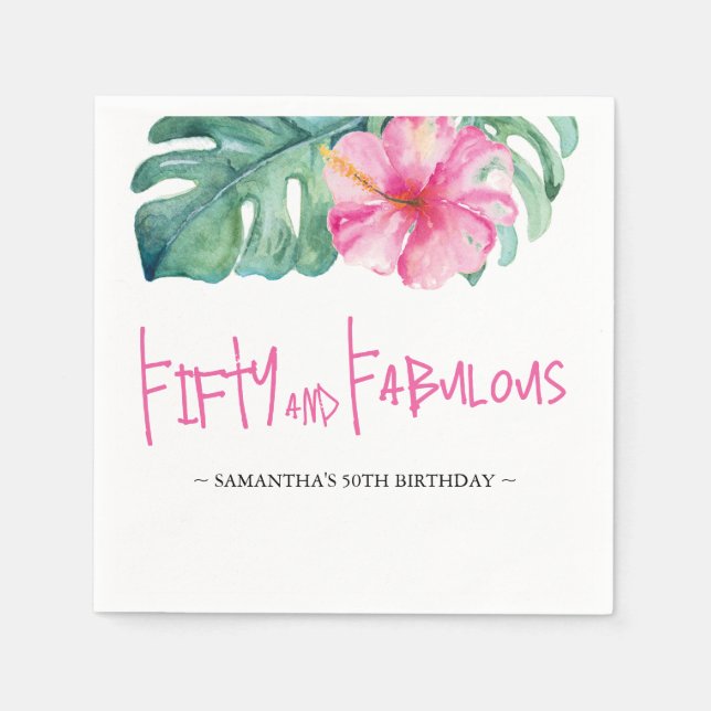 Serviette En Papier 50 et Fabuleux Luau Thème Anniversaire Aquarelle (Devant)