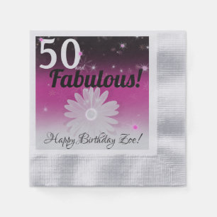Serviette En Papier 50 et Fabuleux noir, rose et blanc avec étoiles