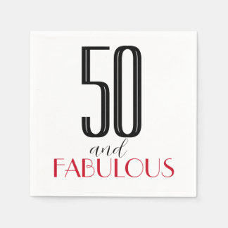 Serviette En Papier 50 et Fabuleux Rétro Anniversaire Rouge Noir
