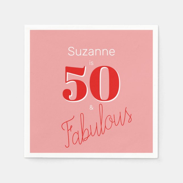 Serviette En Papier 50 et fabuleux rose rouge moderne 50e anniversaire (Devant)