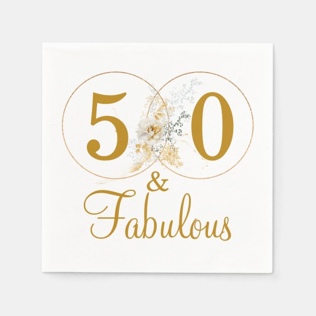 Serviette En Papier 50 et Fabulous Gold Floral fête d'anniversaire (Devant)