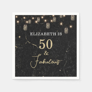 Serviette En Papier 50 et Fabulous Gold Marbre noir Mason Jar Lumières