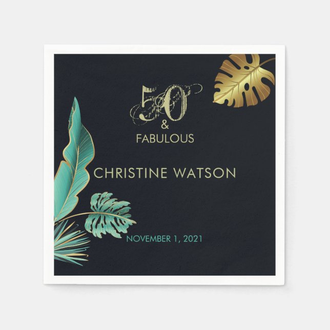 Serviette En Papier 50 et Fabulous Green Gold Feuilles fête d'annivers (Devant)