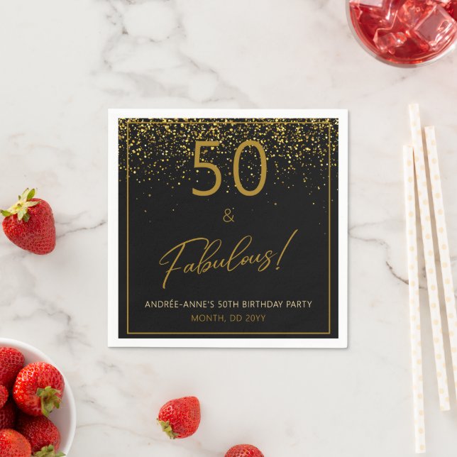 Serviette En Papier 50 Fabuleux Anniversaire Gold Parties scintillant  (En situation)