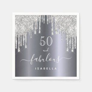 Serviette En Papier 50 fabuleux anniversaire parties scintillant argen
