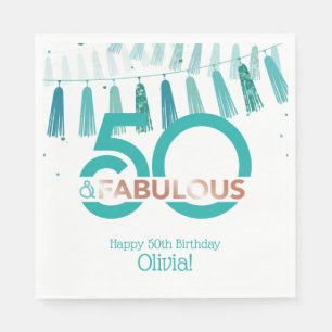 Serviette En Papier 50 Fabuleux anniversaire Rose Turquoise Gold Soiré