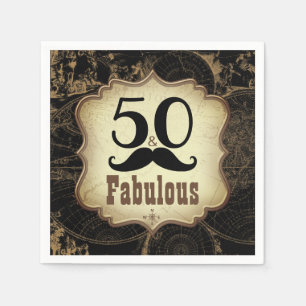 Serviette En Papier 50 Fabuleux Moustache Carte Vintage Anniversaire