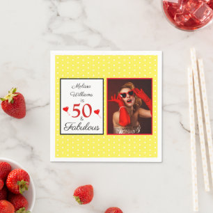 Serviette En Papier 50 Fabuleux Nom Photo Rouge 50e Anniversaire Jaune