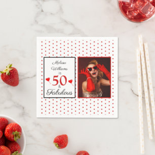 Serviette En Papier 50 & Fabuleux Nom Photo Rouge 50e anniversaire WH