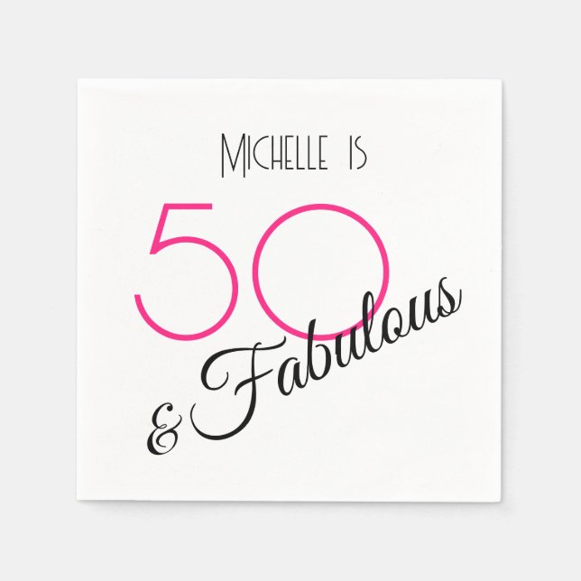 Serviette En Papier 50 & Fabulous Elegant Hot Pink et Black Retro (Devant)