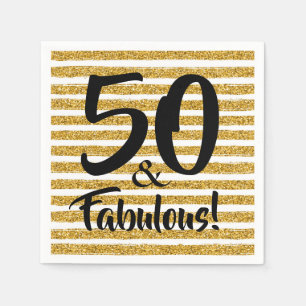 Serviette En Papier 50 & Fabulous Gold Parties scintillant Stripe Napk