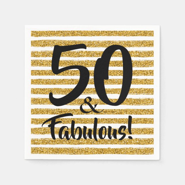 Serviette En Papier 50 & Fabulous Gold Parties scintillant Stripe Napk (Devant)