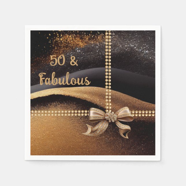 Serviette En Papier 50 & Fabulous Photo Gold Black Bow 50th (Devant)