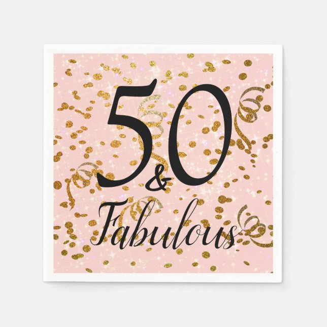Serviette En Papier 50 & Fabulous Pink Gold Confetti fête d'anniversai (Devant)