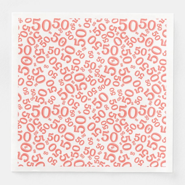 Serviette En Papier 50e âge nombre aléatoire Motif corail/blanc (Devant)