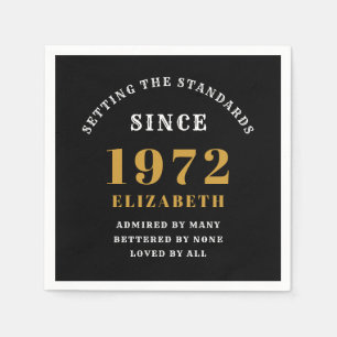 Serviette En Papier 50e anniversaire 1972 Elegant Chic Gold Noir