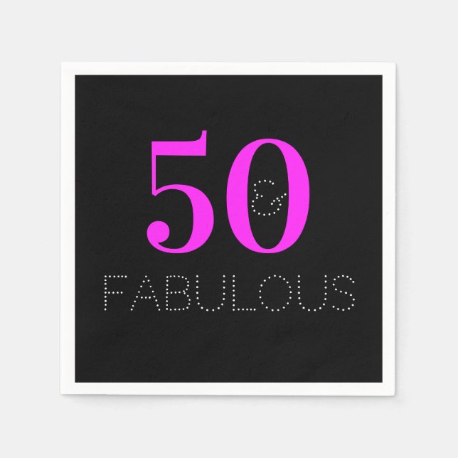Serviette En Papier 50e anniversaire 50 fabuleux Neon Pink Black Party (Devant)