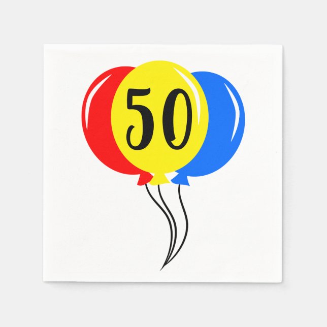 Serviette En Papier 50e anniversaire Ballons colorés (Devant)
