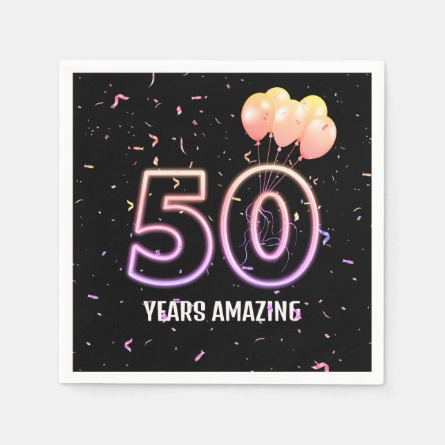 Serviette En Papier 50e anniversaire Balloons et Confetti (Devant)