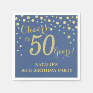 Serviette En Papier 50e anniversaire Bleu et Diamant d'or Napkins