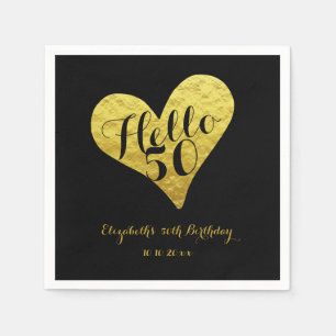 Serviette En Papier 50e anniversaire Bonjour 50 Noir Cœur en faux or