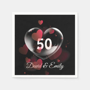 Serviette En Papier 50e Anniversaire Bulle cardiaque avec Coeurs rouge