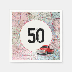 Serviette En Papier 50e anniversaire Camion rouge Retro sur la carte r