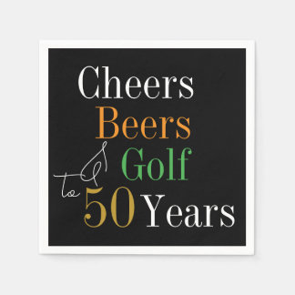 Serviette En Papier 50e anniversaire Cheers and Beers Golf Black and G