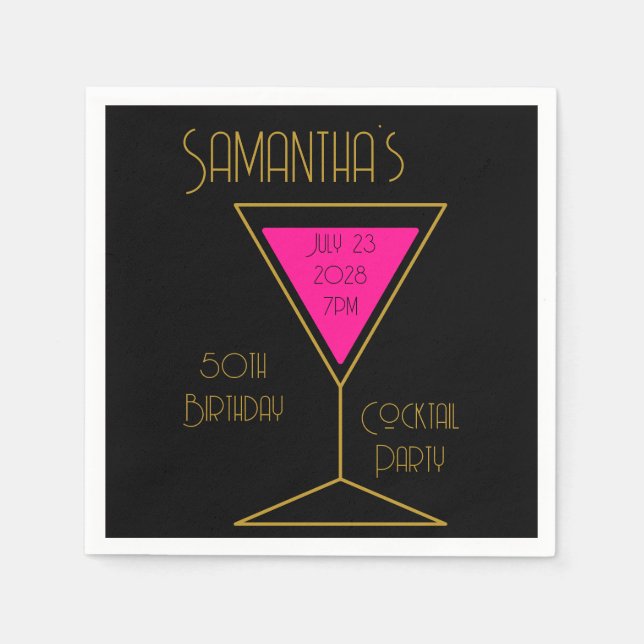 Serviette En Papier 50e anniversaire Cocktail Party Black Gold Hot ros (Devant)