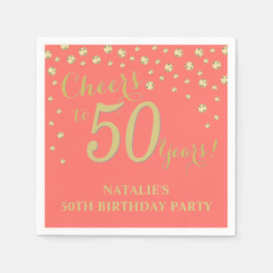 Serviette En Papier 50e anniversaire Coral et Diamant d'or