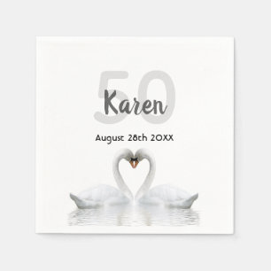 Serviette En Papier 50e anniversaire cygnes blancs noir nom élégant
