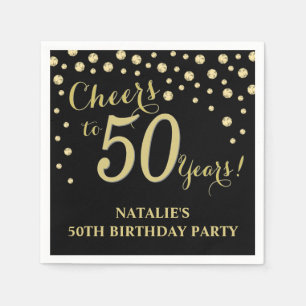 Serviette En Papier 50e anniversaire de fête Black and Gold Diamond Na