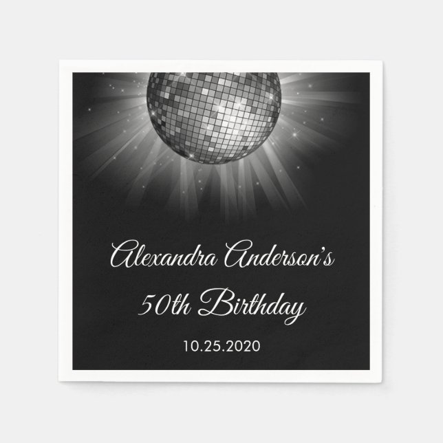 Serviette En Papier 50e anniversaire de fête Silver Disco Ball (Devant)