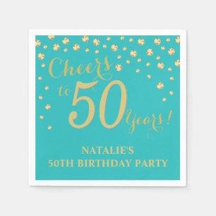 Serviette En Papier 50e anniversaire de fête Turquoise et diamants d'o