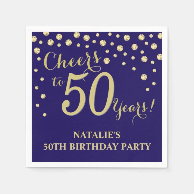 Serviette En Papier 50e anniversaire de la fête Marine Bleu et Diamant (Devant)
