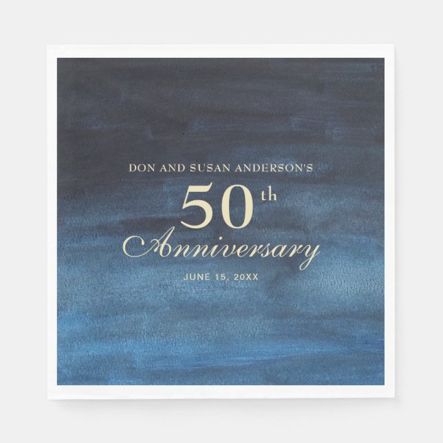 Serviette En Papier 50e anniversaire de Mariage bleu de la Marine (Devant)