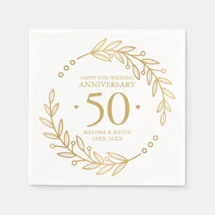 Serviette En Papier 50e anniversaire de Mariage cadre botanique or