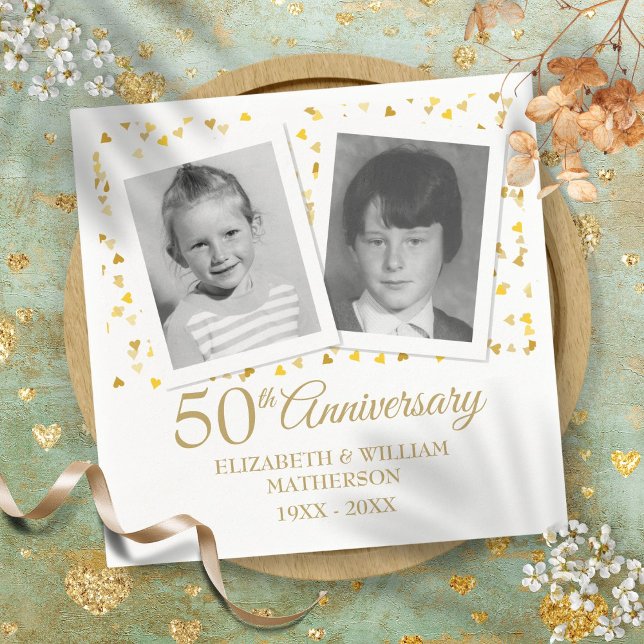 Serviette En Papier 50e anniversaire de Mariage d'or Photos d'enfance (50th Golden Wedding Anniversary Childhood Photos Napkins)