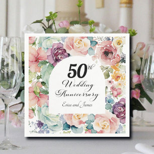 Serviette En Papier 50e anniversaire de Mariage Élégant script floral