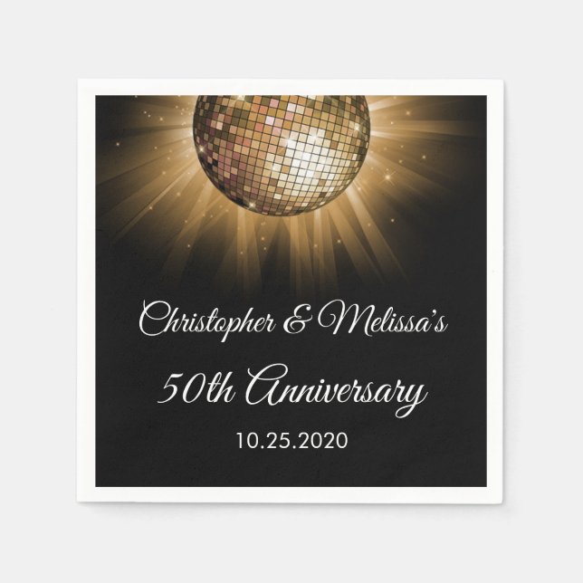 Serviette En Papier 50e anniversaire de Mariage Gold Sparkle Disco Bal (Devant)