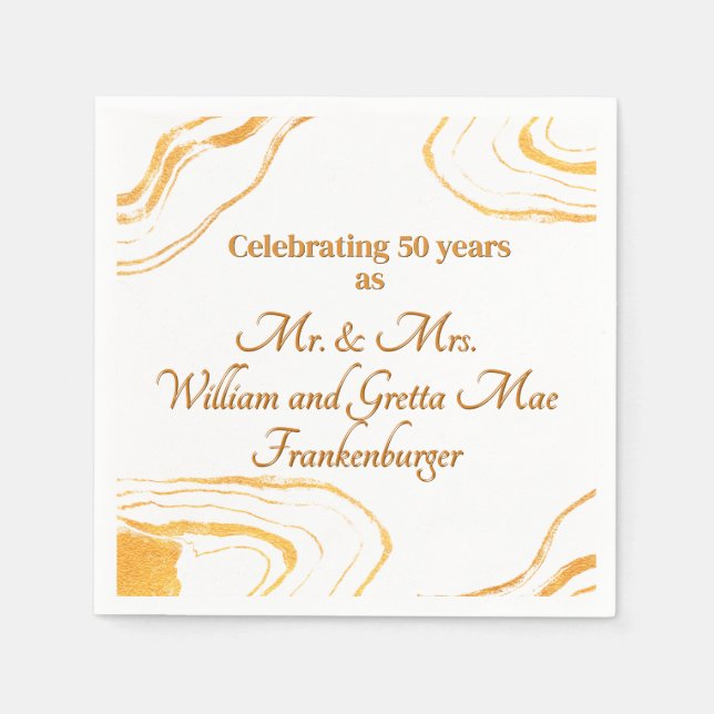 Serviette En Papier 50e anniversaire de Mariage Parti Or et blanc (Devant)