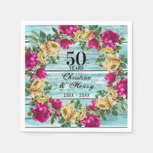 Serviette En Papier 50e anniversaire du Mariage Chic Rustic Floral