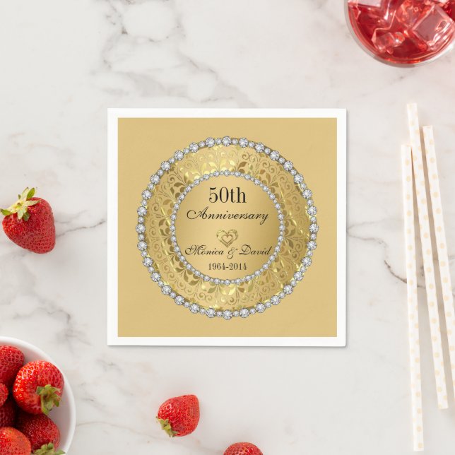 Serviette En Papier 50e anniversaire du Mariage Diamonds and Gold (En situation)