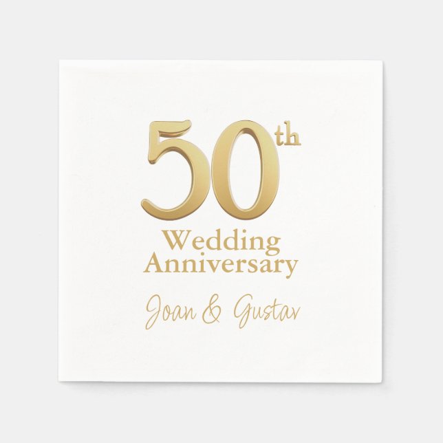 Serviette En Papier 50e anniversaire du Mariage | Lettres d'or | BLANC (Devant)